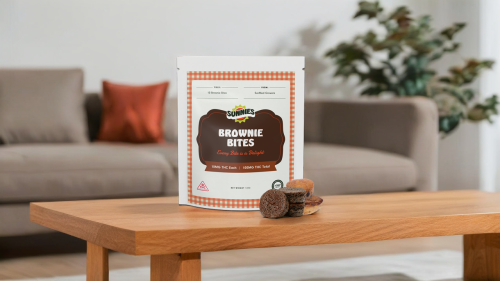 Bag of Sunnies Brownie Bites in a living room